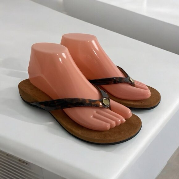 Vionic Flip Flop Sandals Bella Womens Size 7 Black Cheetah Thong Bow Orthopedic - Picture 1 of 11